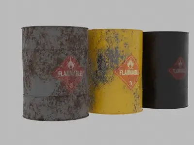 Used metal oil barrels Free low-poly 3D model