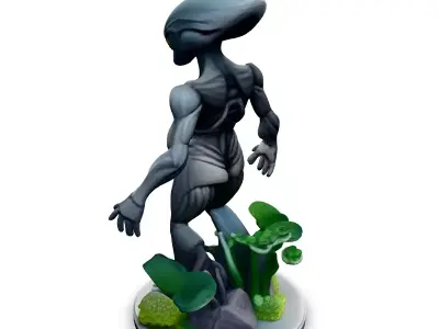 Highly Detailed SciFi Alien Statue Low-poly 3D model