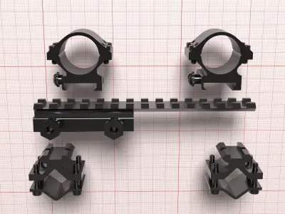 Optic mounts KP-T2002 and Picatinny rail Y0032-B Low-poly 3D model
