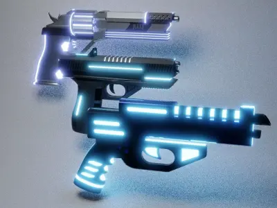 Neon Guns And Revolver bundle Low-poly 3D model