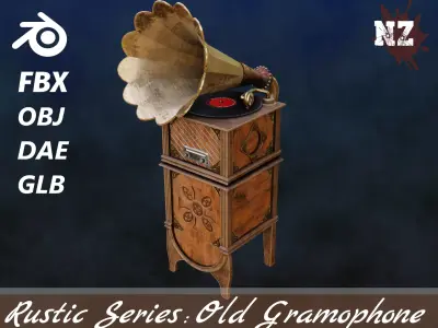 Rustic Series Old Gramophone Low-poly 3D model