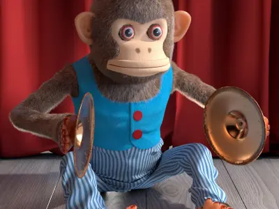 Windup Monkey Toy with Cymbals Blue Striped Fur for Maya 3D model