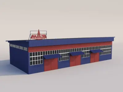 Repair shops and warehouse Low-poly 3D model