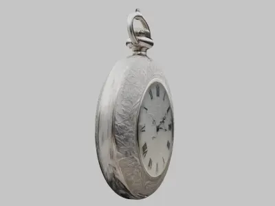 Stylized Silver Fantasy Pocket Watch with Gems Low-poly 3D model