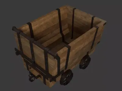 Wooden Mine Cart Low-poly 3D model