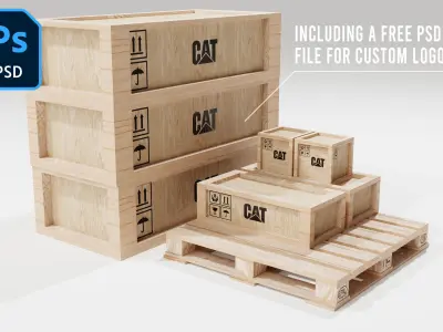 Wooden Transport Boxes Free low-poly 3D model