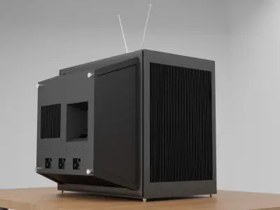 low poly TV old on wooden shelf Free low-poly 3D model