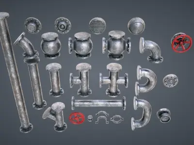 Modular Pipes Low-poly 3D model by Adrian-Kulawik - Low-poly