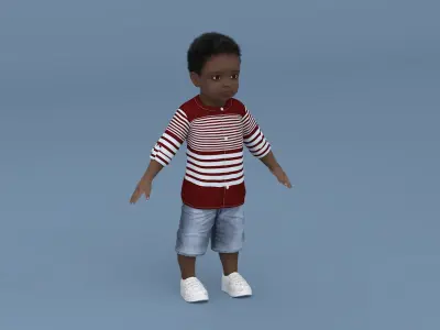  Black Baby Boy Outdoor in Summer Outfit A-Pose 