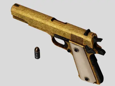 Colt M1911 Golden Carved Version Low-poly 3D model
