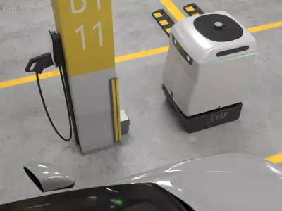 EVAR Parky Charging Robot with Car Lucid Gravity 3D model