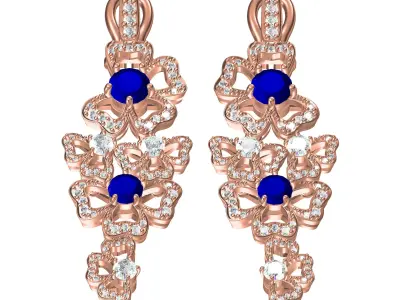 Antique Floral Design Diamond Long Earring 3D print model