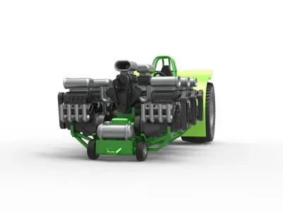 Pulling tractor with 8 engines V8 Scale 1 to 25 3D print model