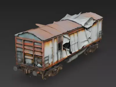Realistic Destroyed Freight Car 3d model Low-poly 3D model