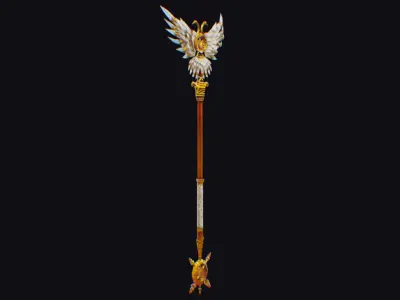 Magical Staff Magic Stick Wand White Bird Wing Props Item Low-poly 3D model