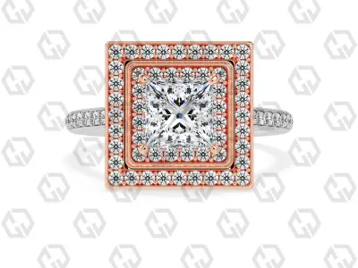 Ring 208 Princess Shape Cathedral Double Halo pave set with Gems 3D print model