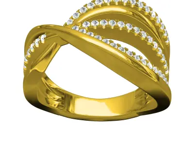 Antique Criss Cross Wave Diamond Ring 3D print model