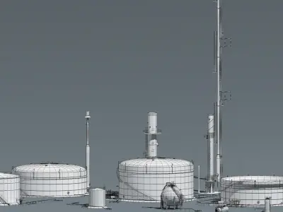 oil tanks and flare stacks 3D model