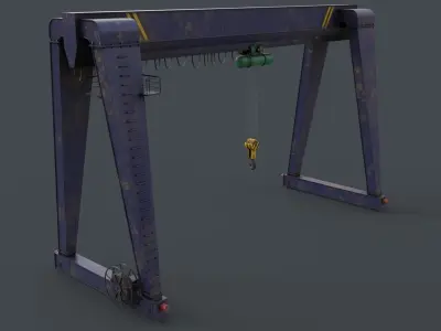 PBR Single Girder Gantry Crane V2 - Blue Dark Low-poly 3D model