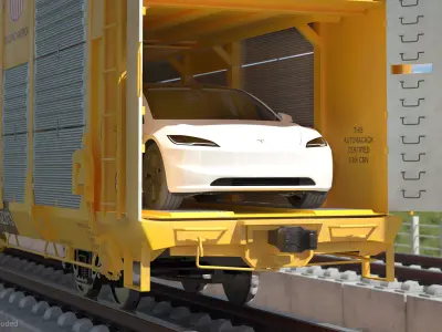 Autorack Railroad Car with Electric Cars 3D model