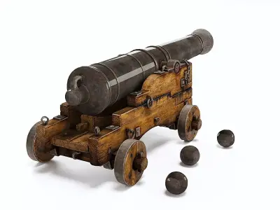 Old Naval Cannon  3D Model PBR Textures Low-poly 3D model