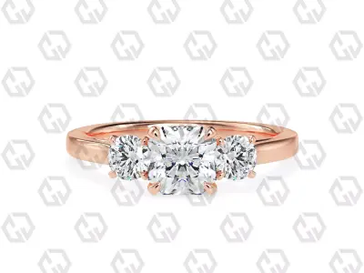 Ring 120 Radiant Shape Cathedral shank 3 stone ring with round 3D print model