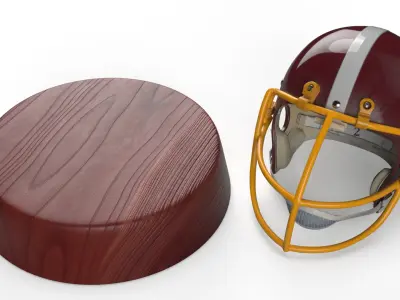 Vintage NY Samurai Helmet on Wood Stand Maroon 3D model