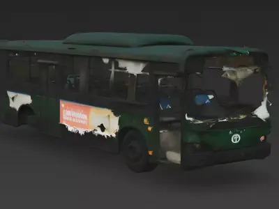 The End of the Line Ruined Green Bus 3D Model Low-poly 3D model