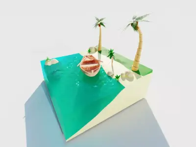 A boat in the tropics tied to the shore 3D model