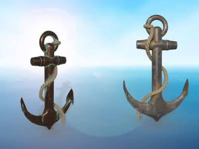 anchor karobelny and ship metal PBR game ready 2 textures Low-poly 3D model purchase