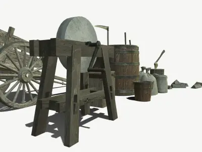 Medieval Farm Props Low-poly 3D model