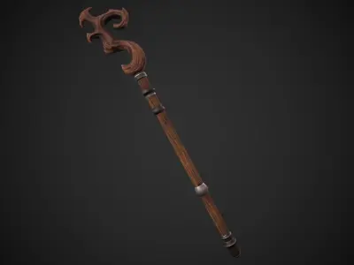 Stylized Wooden Druid Staff Low-poly 3D model