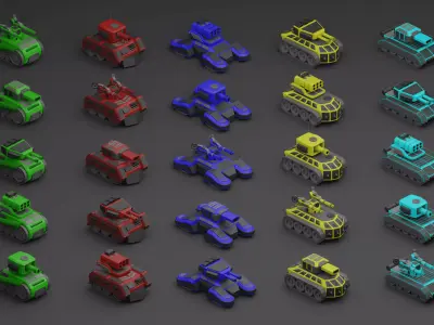 Set of low-poly tank Low-poly 3D model