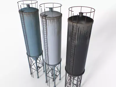  Old and Rusty Water Tanks 4 Low-poly 3D model