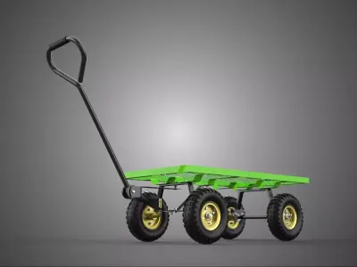 PLATFORM TRUCK MESH BASE FOUR PUNCTURE PROOF WHEELS CART TROLLEY 3D model