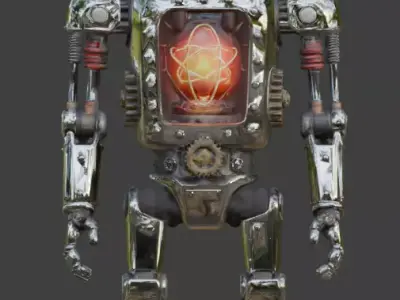 High Fidelity Chrome Atompunk Security Droid 3D Model Low-poly 3D model