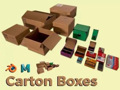 Carton Boxes Low-poly 3D model purchase