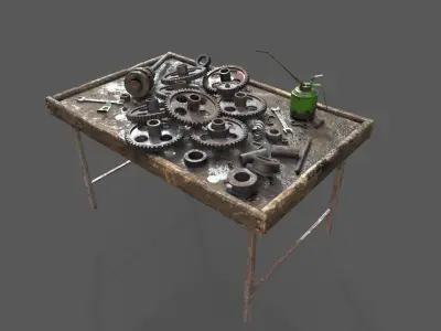 Old Workbench With Gears 3D model