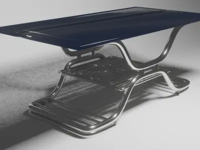 Futuristic Curved Chrome Table with Glass Top  3D Model 3D model