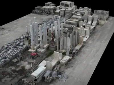 concrete blocks constructions ground photogrammetry Low-poly 3D model