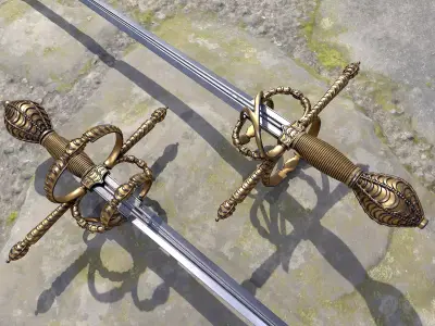 Swept hilt rapier Low-poly 3D model