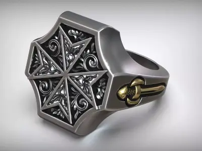 Maltese Cross Sword Signet Ring 3D print model