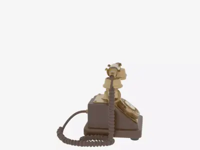 Antique Brass Bank Telephone 3D Model Rotary Dial Wooden 3D model