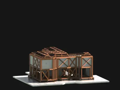 Medieval Low Poly Building Castle Wooden Village Stone House 34 Low-poly 3D model