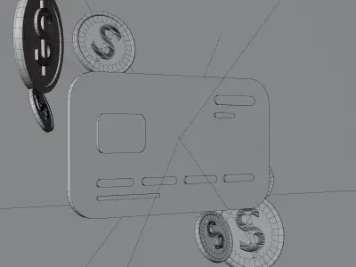 3D Illustration bank card with dollar coin 3D model