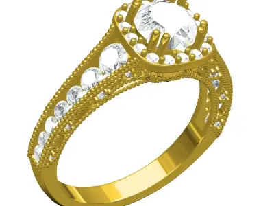 Antique Diamond Halo Filigree Engagement Ring 3D print model