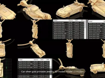 Car silver gold printable jewelry 3D model  model 3D Model Pack purchase