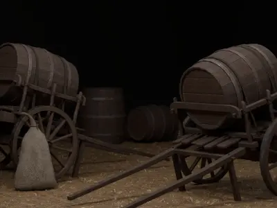 Medieval Barrel Cart Free low-poly 3D model