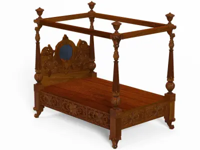 wooden cot Antique Furniture Low-poly 3D model