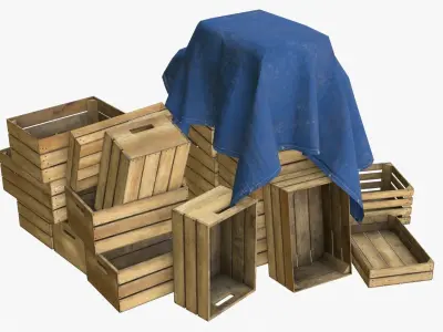 Wooden Crates and Tarps Set 3D Model Pack